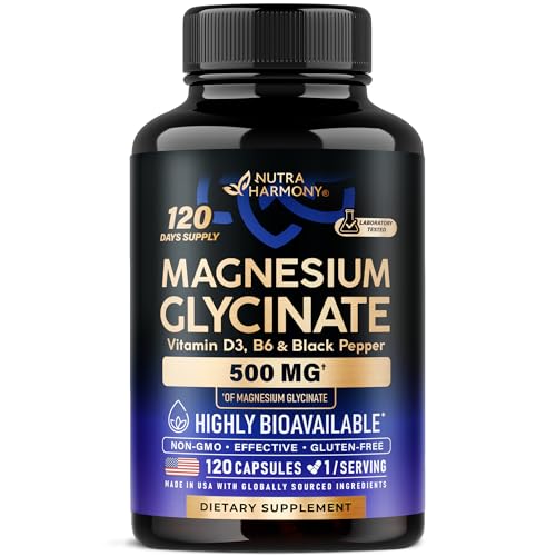 Magnesium Glycinate 500 mg - Chelated Supplement - High Absorption Form of Magnesium - Support for...