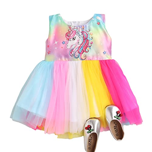 Hopscotch Girls Multi Coloured Sleeveless Unicorn Print Party Dress Hopscotch Girls Multi Coloured Sleeveless Unicorn Print Party Dress
