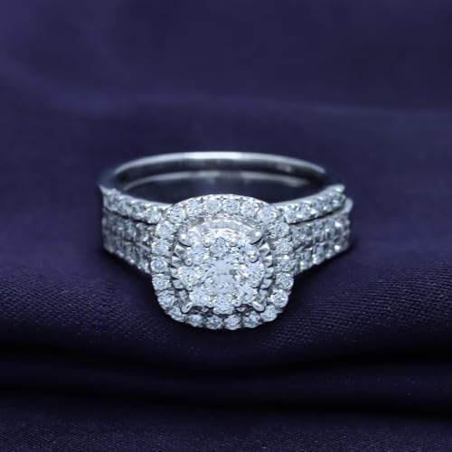 AFFY Bridal Set Rings For Women, 1.00 Carat (ctw) Lab Grown Diamond Halo Wedding Engagement Ring Set In 14K Gold Over Sterling Silver, 10K Or 14K Solid Gold Jewelry Gifts For Her3