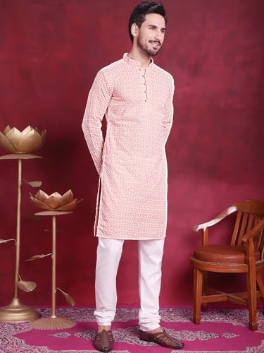 Image of Jompers Cotton Chikankari Embroidered Regular Fit Kurtas for Men