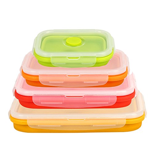 Set of 4 Collapsible Silicone Food Storage Containers Lunch Bento Box Camping Travel Bowls -BPA Free,Microwavable,Dishwasher and Freezer Safe By Hi Suyi