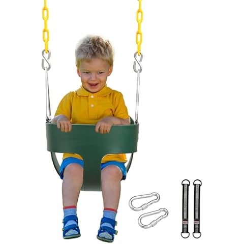 Domaker High Back Toddler Bucket Swing Seat with Coated Chains, Heavy Duty Kids Swing Seat for Outside, Playground, Backyard, Swing Set Accessories,Green(Big Size) Cover