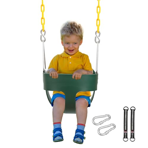 Domaker High Back Toddler Bucket Swings Seat with Coated Chains, Heavy Duty Kids Swing Seat for Outside, Playground, Backyard, Swing Set Accessories,Green(Big Size)