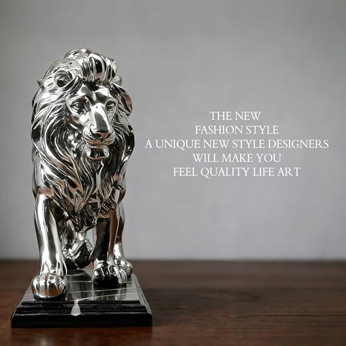 Kompakte 20 cm hohe Löwen-Skulptur mit PVD-Beschichtung - Detailansicht von JoResona Silber Löwen Skulptur Test – Deal...