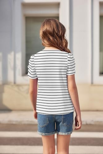 Image of Arshiner Girls Puff Short Sleeve Shirts Summer Ribbed Knit Crewneck T Shirt Tops Tee Blouse