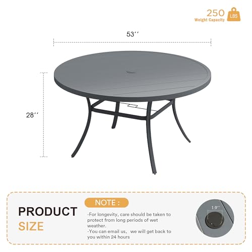 Image of VICLLAX 53 inch Outdoor Round Patio Table for Lawn Garden, All Weather Metal Round Patio Dining Table with Adjustable Umbrella Hole, Patio Table for 8 Person, Grey