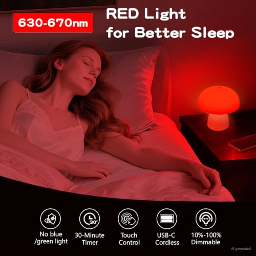 Image of Red Light Therapy Lamp, Dimmable Red Night Light for Bedroom Sleep
