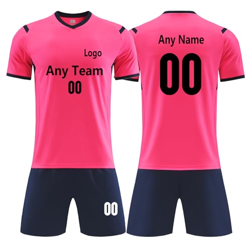 Customized Football Jerseys, jersey 2025 Soccer Jersey, T-Shirt Boys Kids Youth Jersey Socks Soccer Shirt Kit Set (Pink)