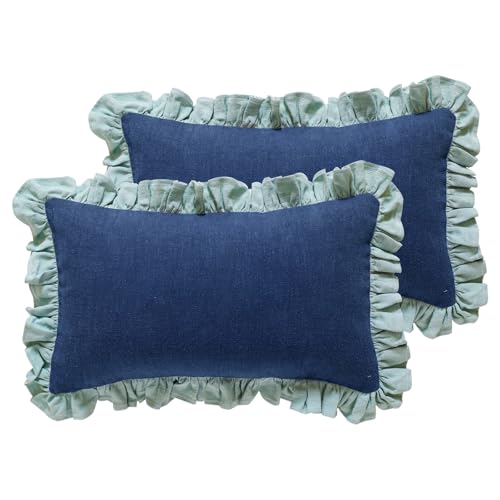 patdrea Vintage Navy Blue Linen Throw Pillow Covers,Set of 2,12"x20"-Kubum