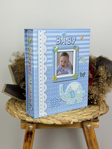 Rs031 Bebek Fotoğraf Albümü 10x15 cm 200 Fotoğraf Kapasiteli Kutulu Pencereli Bebek Albümü Mavi