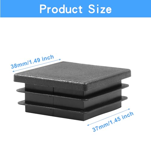Image of Zorfeter 1-1 /2 Inch Square Black Plastic Plugs, 30 Pcs | Fit 1-1 /2 Inch Square Metal Tube, Tubing End Caps, For Fence and Chair Legs