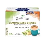 QuikTea Instant Lemongrass Ginger Chai Tea Latte – 10 Count, Refreshing Lemongrass Lift Combined with Zesty Ginger, Low Caffeine, No Artificial Colors, Flavors or Preservatives – Just Add Hot Water
