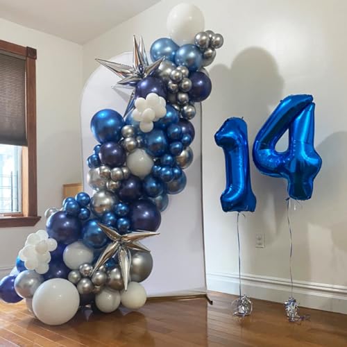 Image of Metallic Blue Silver Balloon, 60 Packs 12 Inch Different Shades Chrome Blue Balloons with Silver Confetti Balloons for Birthday Wedding Bridal Baby Shower Graduation Father's Day Decorations