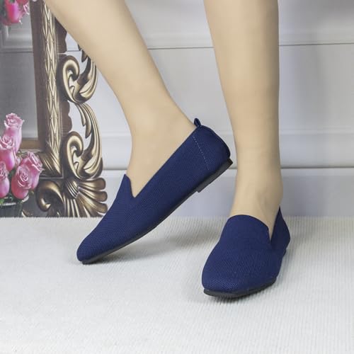 Image of Women's Flat Loafers Square Toe Work Office Flats Shoes Comfortable Knit Slip On Penny Loafers for Women Soft Dress Ballet Flats Driving Walking Knitted Shoes