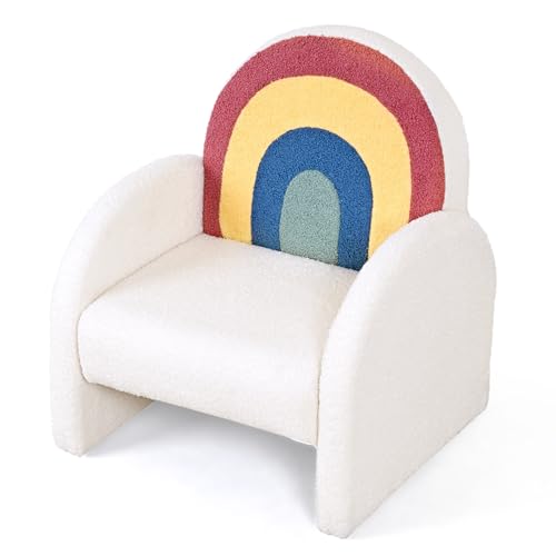JOYMOR Kids Sofa, Soft Kids Armchair Coverage of Teddy Fleece, Toddler Chair for Playing, Suitable for Boys and Girls, Rainbow