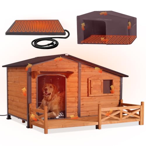 GUTINNEEN Extra Large Heated Dog House Insulated Dog Shelter Weatherproof