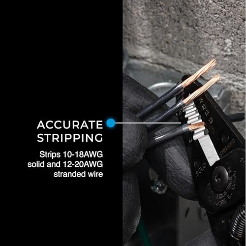 Image of IDEAL Electrical T-Stripper Wire Stripper Metric 0.75mm2 to 6mm2 | Precision Knife Blades, Laser-Etched Markings, Spring-Loaded Non-Slip Grip, Black Oxide Finish, Made in USA