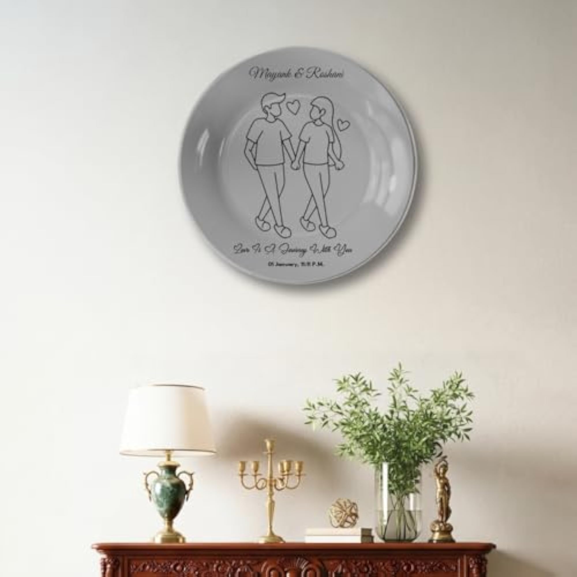 Personalized Couple Line Art Decorative Plate, Custom Gift