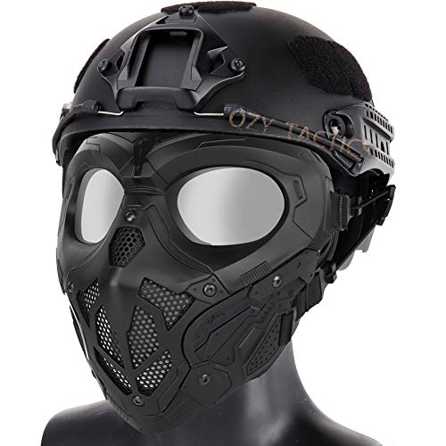 QZY Casco Táctico con Máscara de Acechador de Cara Completa, Máscara Protectora Transpirable de Malla de Acero para CS Game BB Gun Airsoft Paintball,BK Cover