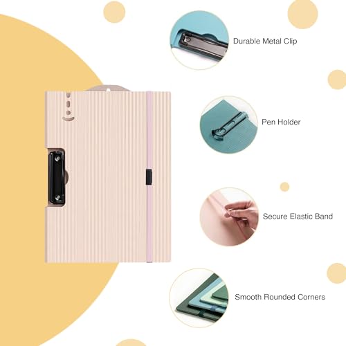 Image of oddpod Horizontal A4 Plastic Clipboard with Elastic Strap /Multi-Function Document Paper Storage File Folder with Outer Cover for Students & Professionals - Light Pink