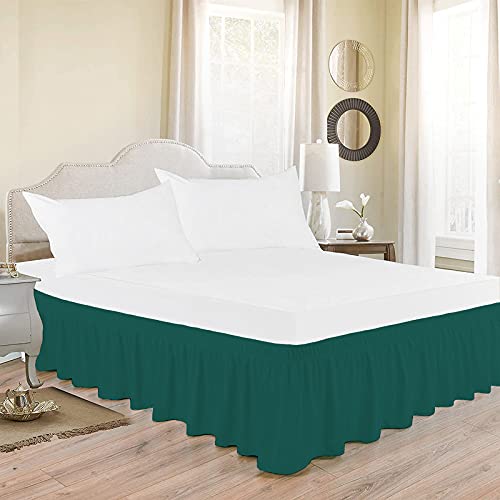 Image of Wrap Around Dust Ruffled Bed Skirt 10 inch Inch Tailored Drop Fade Resistant Brushed Microfiber Bed Skirt - Single Bed | Teal