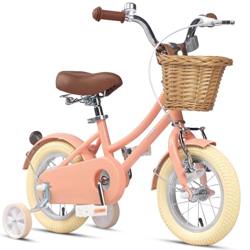 Image of Glerc Little Molly 12-20 Inch Kids Retro Cruiser Bike for 2-13 Year Old with Wicker Basket & Training Wheels /Kickstand, Multiple Colors