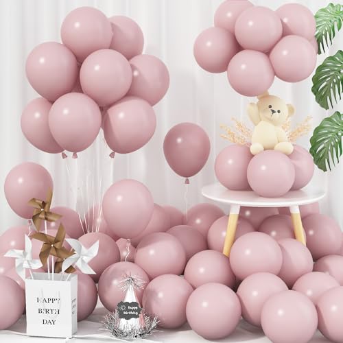 Image of Jobkoo 5 Inch Pink Balloons, 60 Pcs Boho Blush Pink Party Balloon Small Dusty Rose Nude Pink Balloons 5'' Mini Retro Vintage Pink Latex Helium Balloon for Girl Baby Shower Wedding Birthday Party Decor