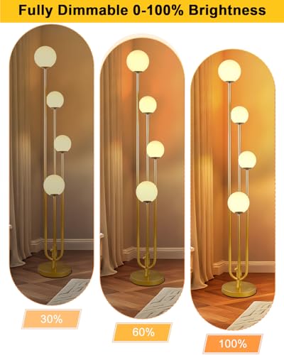 Image of Lightdot Gold Globe Floor Lamp 4-Lights Dimmable Floor Lamps 3000K Bulbs Included Unique Modern Standing Tall Lamp for Living Room /Bedroom /Sofa Beside /Corner Decor