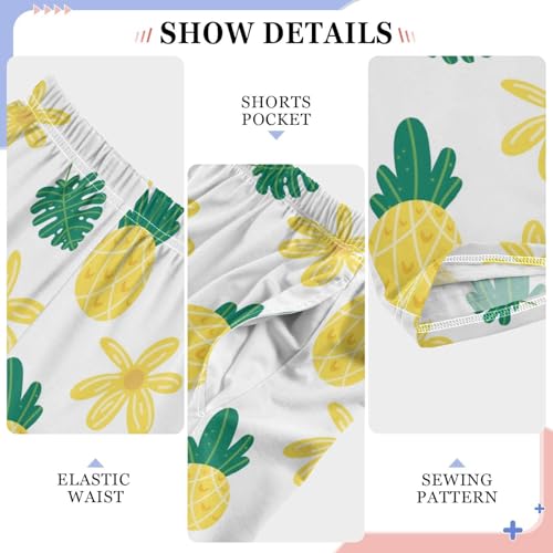 ZZXXB Cartoon Pineapple Palm Leaves Boys Long Pants Soft Trousers Elastic Waist Kids Lounge Bottoms with Pockets S-XL4