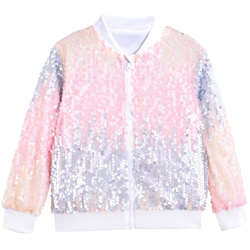 YIYI Sequin Jackets for Girls Kids Boys Glitter Sparkle Bomber Varsity Birthday Party Shiny Outwear Clothes