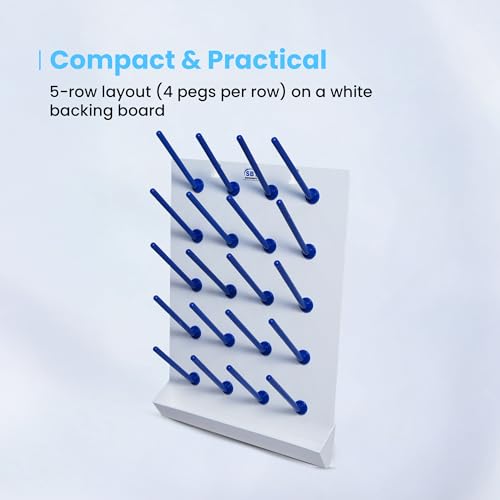 Image of Laboratory Drying Rack 20 Pegs Collection Tray which Collects All The Waste Water /for Lab White Base with Blue Polypropylene Pegs Pack of 1