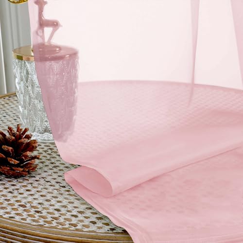 Image of OVZME Blush Pink Bedroom Curtains 96 Length for Farmhouse, 59 Inch Extra Wide Light Filtering Voile Drapes Light Airy Window Decor for Patio Door Living Room Bedroom Dining, 59Wx96L Inches