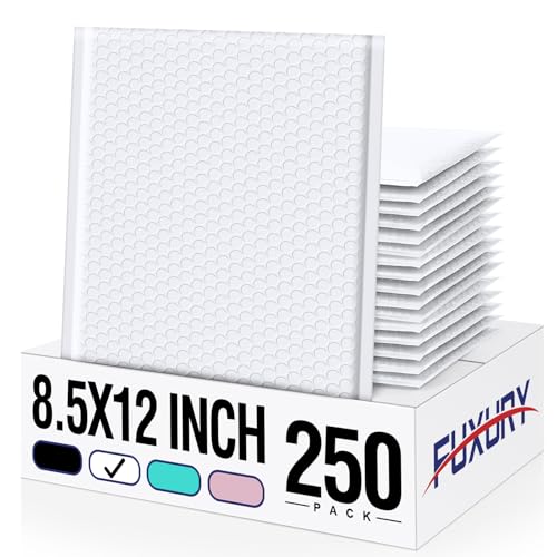 Image of Fuxury White Bubble Mailers 8.5x12 Bubble Envelopes 250 Pack Self Seal | Usable Size 8.5x11 inch Strong Adhesion Padded Mailer Thick Envelopes for Small Business Mailing Books Clothes Makeup Supplies #2