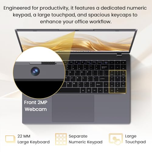 Image of 15.6 Inch Laptop, 12GB RAM 256GB SSD, Pentium 6500Y, FHD IPS Display - Lightweight Business and Student Laptop Computer for Work and School
