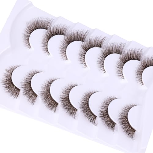 Brown Lashes False Eyelashes Natural Look Wispy Fox Eye Lashes Fluffy Lashes Fake Eye Lashes Cat Eye Strip Lashes Clear Band Brown Eyelashes Extensions by GVEFETIEE 7 Pairs - Image 6