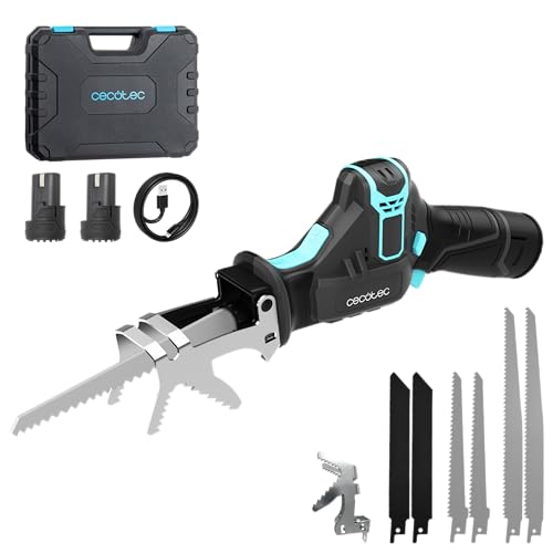 Cecotec Scie Sabre LongFlex 1200 Home&Garden, 550W, Inclut 2 Batteries de 12V, Coupes jusqu'à 65mm avec Course de 20mm, Accessoire pour Couper les Branches,...