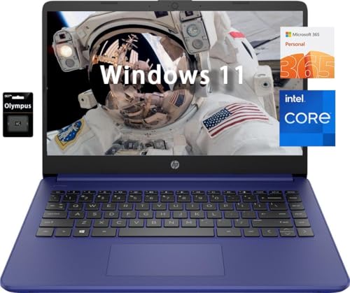 HP 14' HD Student Business Laptop, Intel Quad-Core N4120, 8GB RAM, 128GB eMMC, 1 Year Office 365, Slim Design, Webcam, HDMI, Bluetooth, WiFi, Win 11 S, Blue