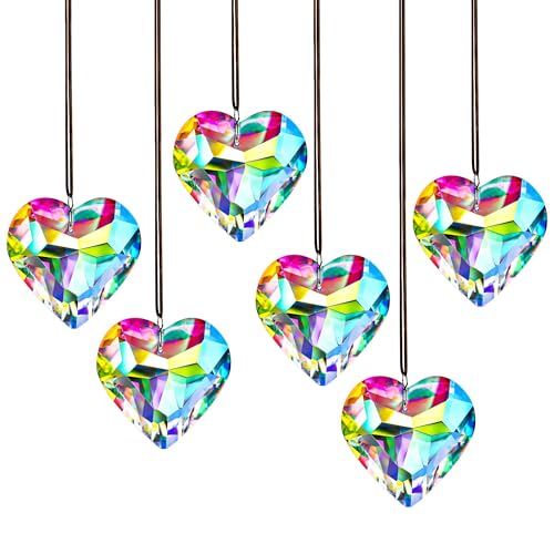 HDCRYSTALGIFTS 6pcs 50mm Crystal Heart Prism...