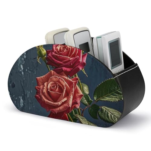 HLBSDM Portatelecomando Shabby Chic Roses, contenitore portatelecomando TV, organizer da scrivania in pelle, portapenne in PU, organizer per ufficio in soggiorno (5 scomparti)