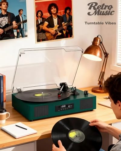 Image of Vinyl Record Player Turntable with Built-in Enhanced Speakers,Emerald Green