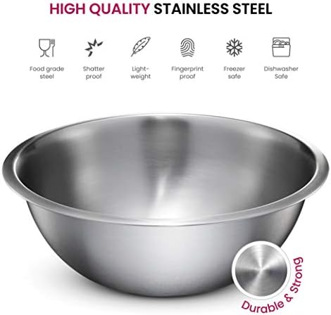 FineDine Mixing Bowls Set - 5-Piece, Easy-Grip, Stainless Steel Mixing Bowls for Baking, Cooking, Salad & Food Prep - Large, Medium and Small Metal Nesting Bowls