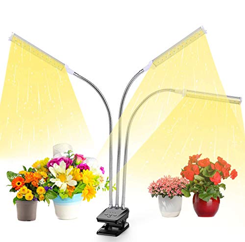 Preisvergleich Produktbild LED Pflanzenwachstumslicht, Wachstumslampe Vollspektrum für Zimmerpflanzen mit Timer, Tri Head Wachstumslicht für Sämlinge mit verstellbarem Schwanenhals & Schreibtisch Clip, 3 Schaltermodi