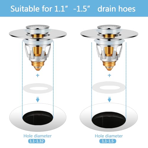 Image of QYHNYJF Bathroom Sink Stopper with Hair Catcher - Universal Pop-Up Drain Strainer for 1.1-1.5 inch US Standard Sink Drain Holes, Includes 3 Sets of Silicone Gaskets