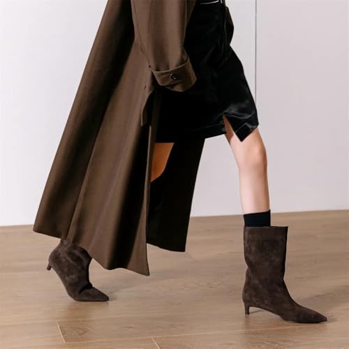 Beauty Cry Womens Kitten Heel Booties Slip On Pointed Toe Low Mid Calf Short Boot3