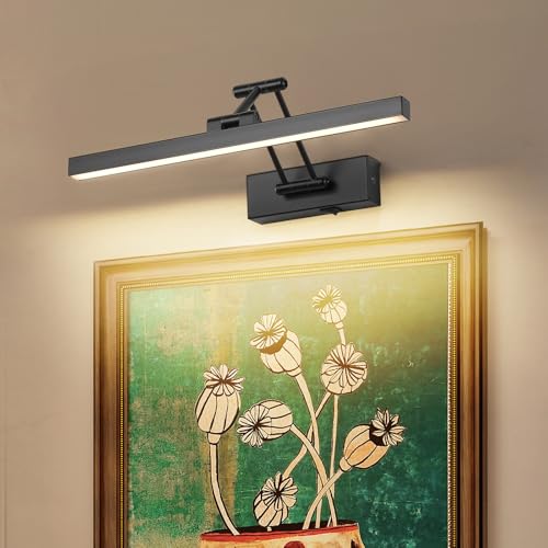 PASOAR Picture Light Battery Operated 15.7' Inch Long Rechargeable Wall Sconce Dimmable LED Library Light with Swing Arm and Timer Function Cordless Wall Light Indoor Black Color by Pasoar - Image 2