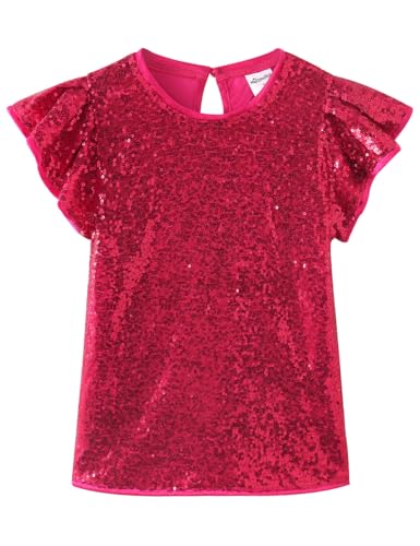 Image of Noomelfish Girls Short Sleeve Sequin Shirts Party Glitter Sparkly Tops Blouse (5-12 Years)