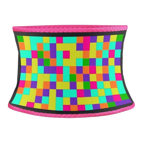 SEBNATAL Lightweight Elastic Waist Trimmer Belt, Waistband with Back Support, Portable Rainbow Colorful Blocks Compression Belt for All Day Wear