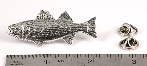 Striped Bass Pin, Pewter, 2 Inches, 100% Handmade in the USA, Striper, Linesider, Rockfish, Saltwater, Fishing, Realistic, Metal, Lapel, Hat, Brooch, Gift, Jewlery, Over 3100 Unique Designs2