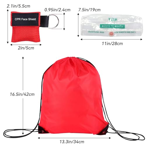 Image of Set of 50 CPR Mask& Red Bag, CPR Shield Mask Key Chain Ring, CPR Keychain with One-Way Valve Breathing Barrier for First Aid or AED Training