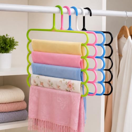 Image of Urban Luxy 5 Layer Pants Clothes Hanger Wardrobe Storage Organiser Rack, 32l x 1b x 33h cm (Assorted Colour) (5)